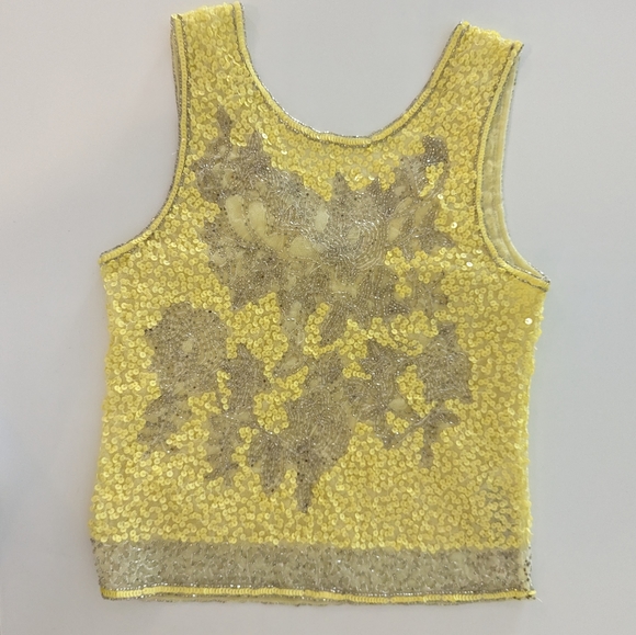 Miss Selfridge beaded top Size 4 Yellow and faded silver beads - Picture 2 of 5